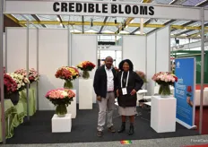 Eliud Njenga and Nancy Njenga of Credible Blooms, a Kenyan rose grower exhibiting at the Kenyan pavilion.